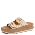 Fantasy Sandals Γυναικεία Ανατομική Δερμάτινη Παντόφλα S1100 Zefi Βανίλια - Εκρού Ψάθα - Image 2