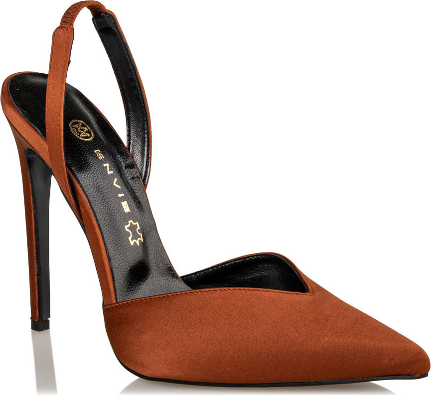 Envie Γυναικεία Satin Slingback Γόβα Ε02-14117-28 Καφέ