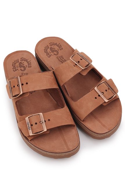 Fantasy Sandals Γυναικεία Ανατομική Δερμάτινη Παντόφλα S9047 Filipa Cappucino
