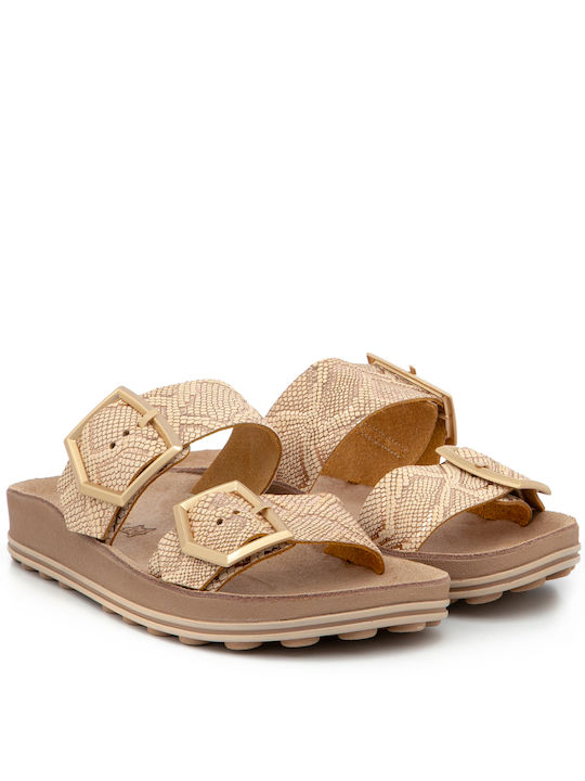 Fantasy Sandals Γυναικεία παντόφλα ανατομική  S331 Taylor rosegold lizard