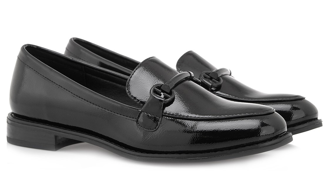 Seven Γυναικεία Loafer R134Y2221028 Μαύρο Βερνί Σπαστό
