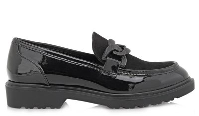 Seven Γυναικεία Loafer R185L0102U86 Μαύρο Βερνί Καστόρι